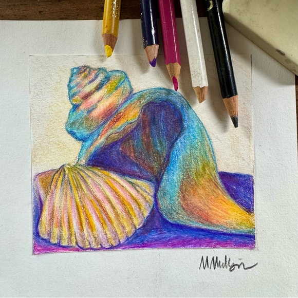 NEW Handmade Hand Crafted Beach Sea Shell Drawing Ocean Object Home Illustration - Picture 1 of 4